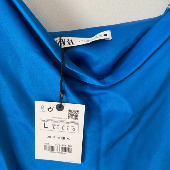 Zara Satin Effect Cowl Neck Midi Dress  Blue NWT Size Large - Picture 11 of 15